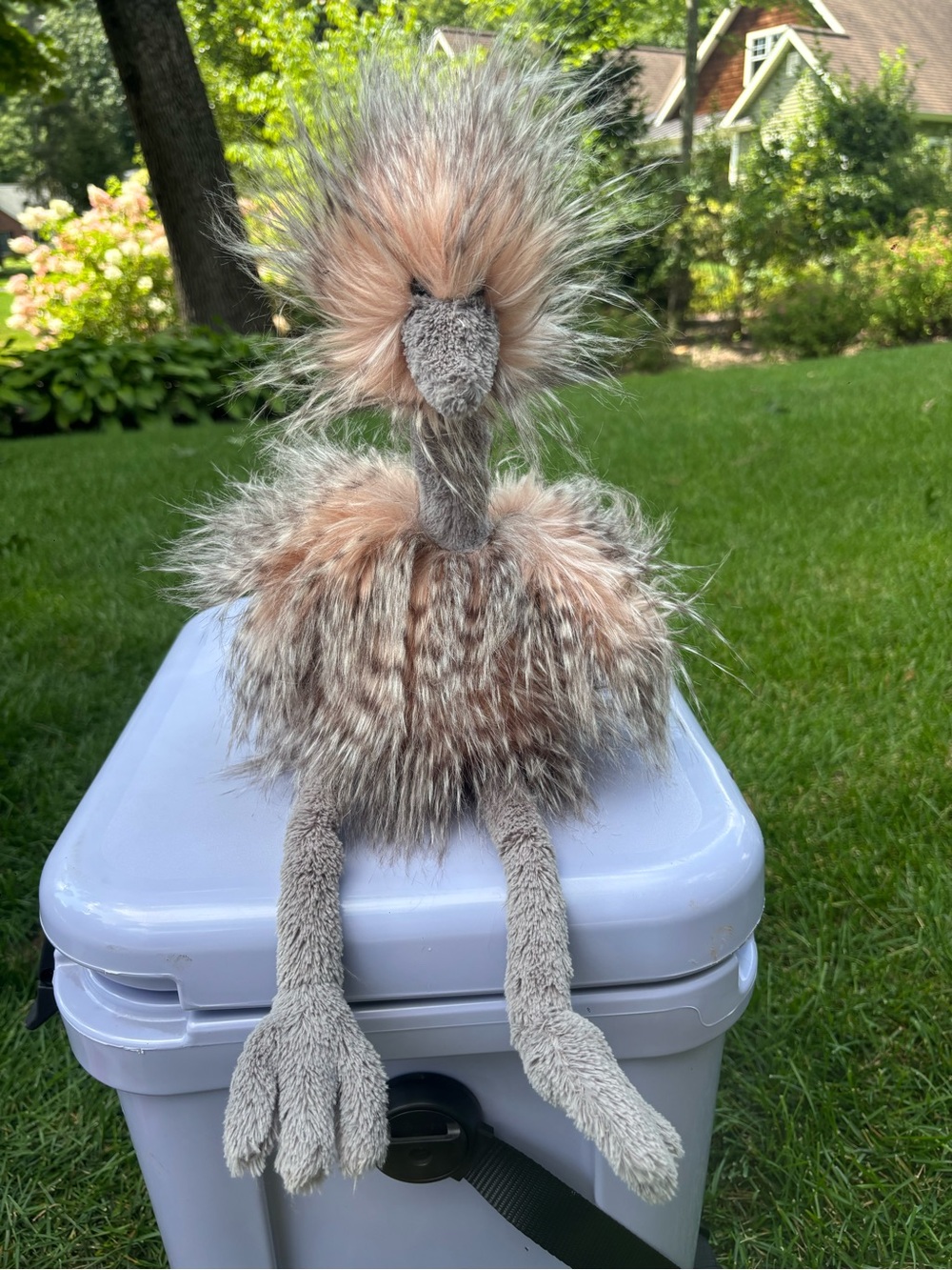 Jellycat Furry Ostrich Toy in Brown and Gray